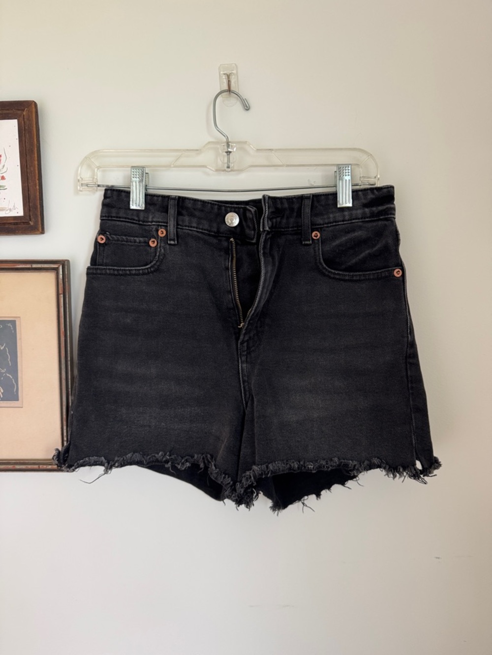 American Eagle High-Waist Black Denim Cutoff Shorts great condition